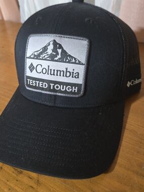 Columbia Black and Silver Trucker Hat - Tested Tough Patch